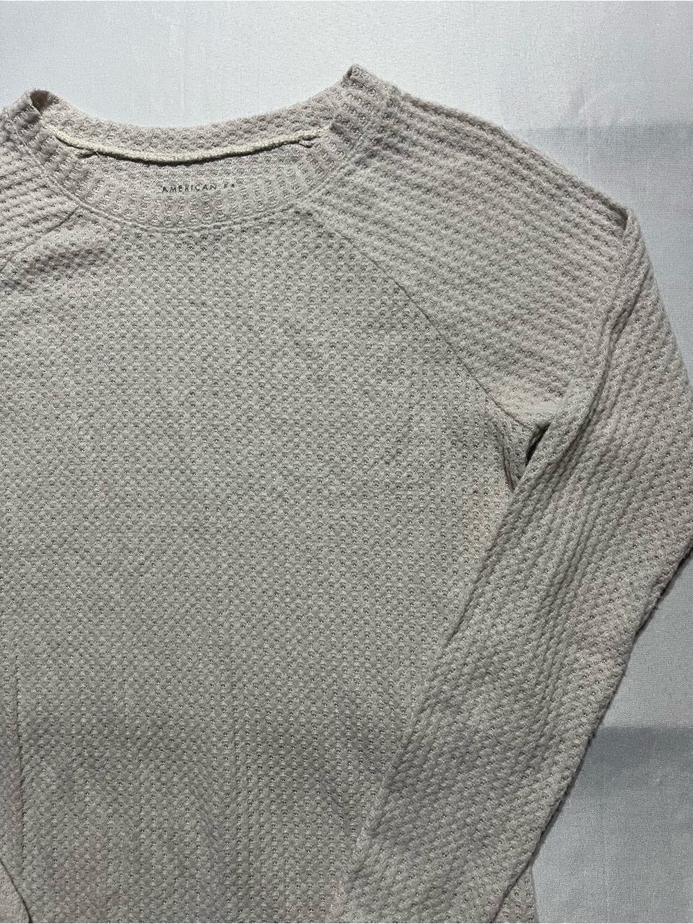 American Eagle Soft & Sexy Plush Waffle Knit Womens XSmall Cream Long Sleeve Top